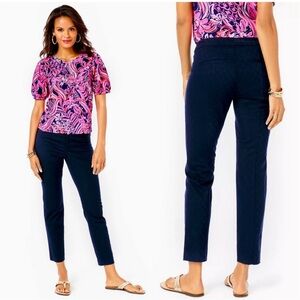 Lilly Pulitzer‎ Kelly Textured Ankle Length Pants Size 2 Navy Blue Style# 20243